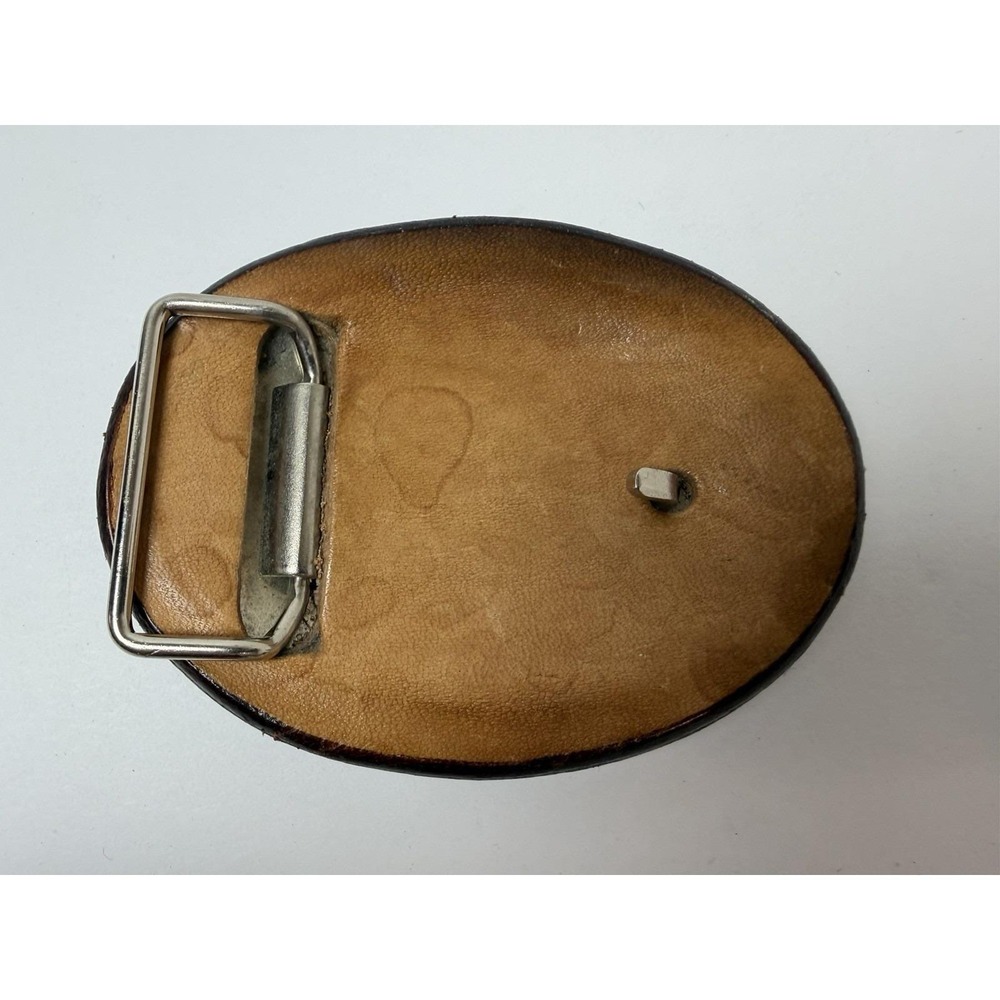 Leather Ducks Belt Buckle Hand Tooled Oval Brown Hunting Vintage - Picture 2 of 4